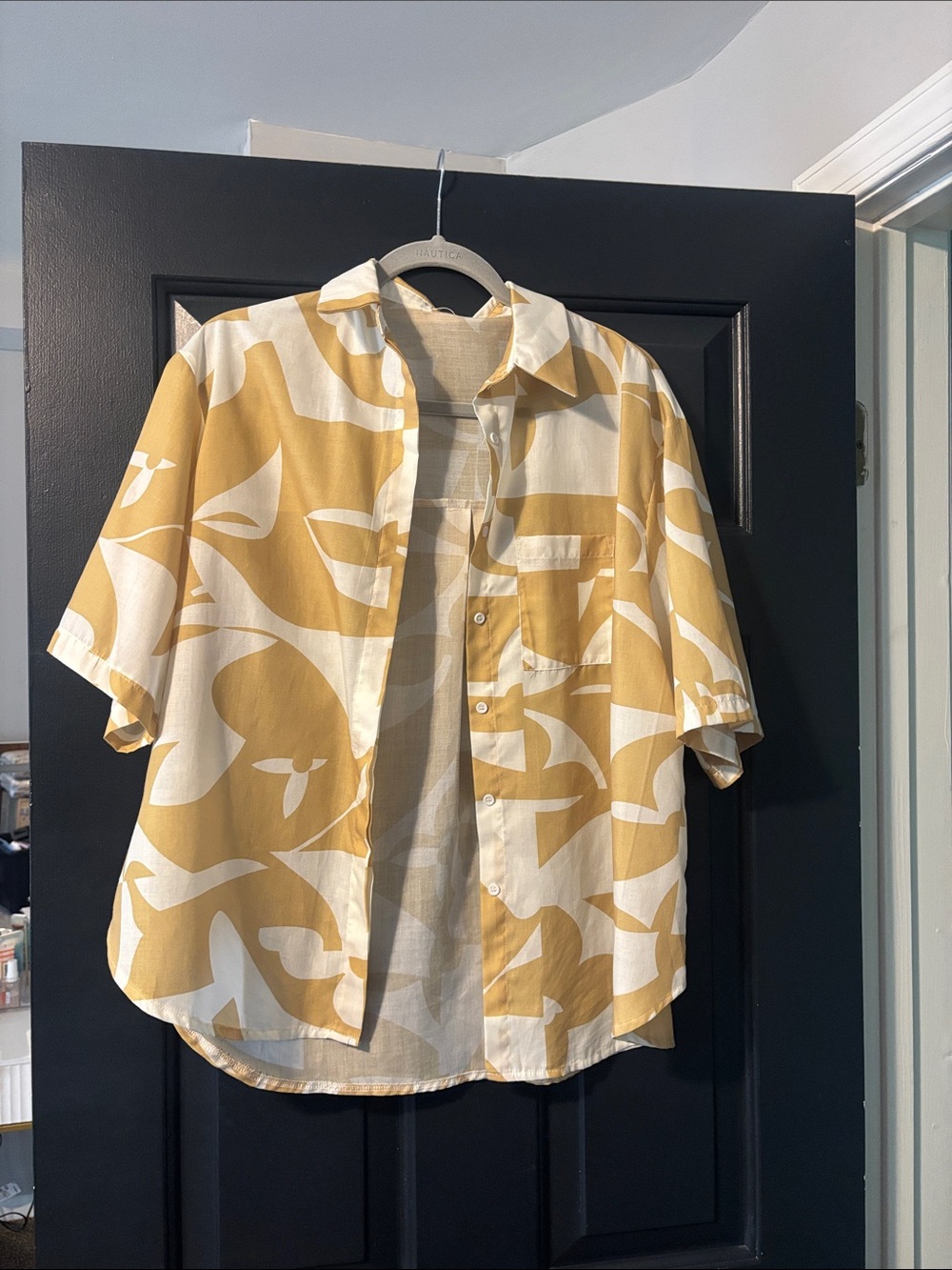One and Only collective mustard/cream button-down short-sleeve collared shirt